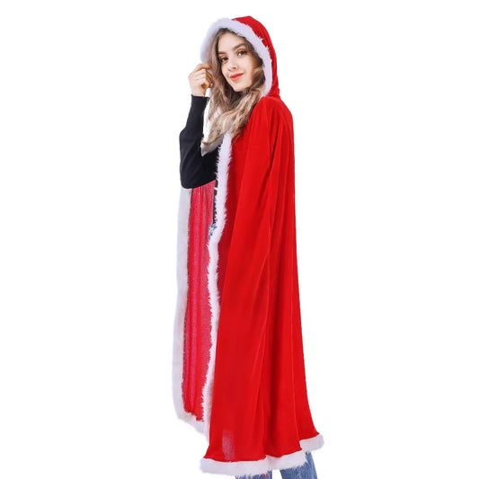 Halloween Christmas Costumes Adult Women Sexy Hooded Cloak Mrs Santa Claus Velvet Fur Red Clothing