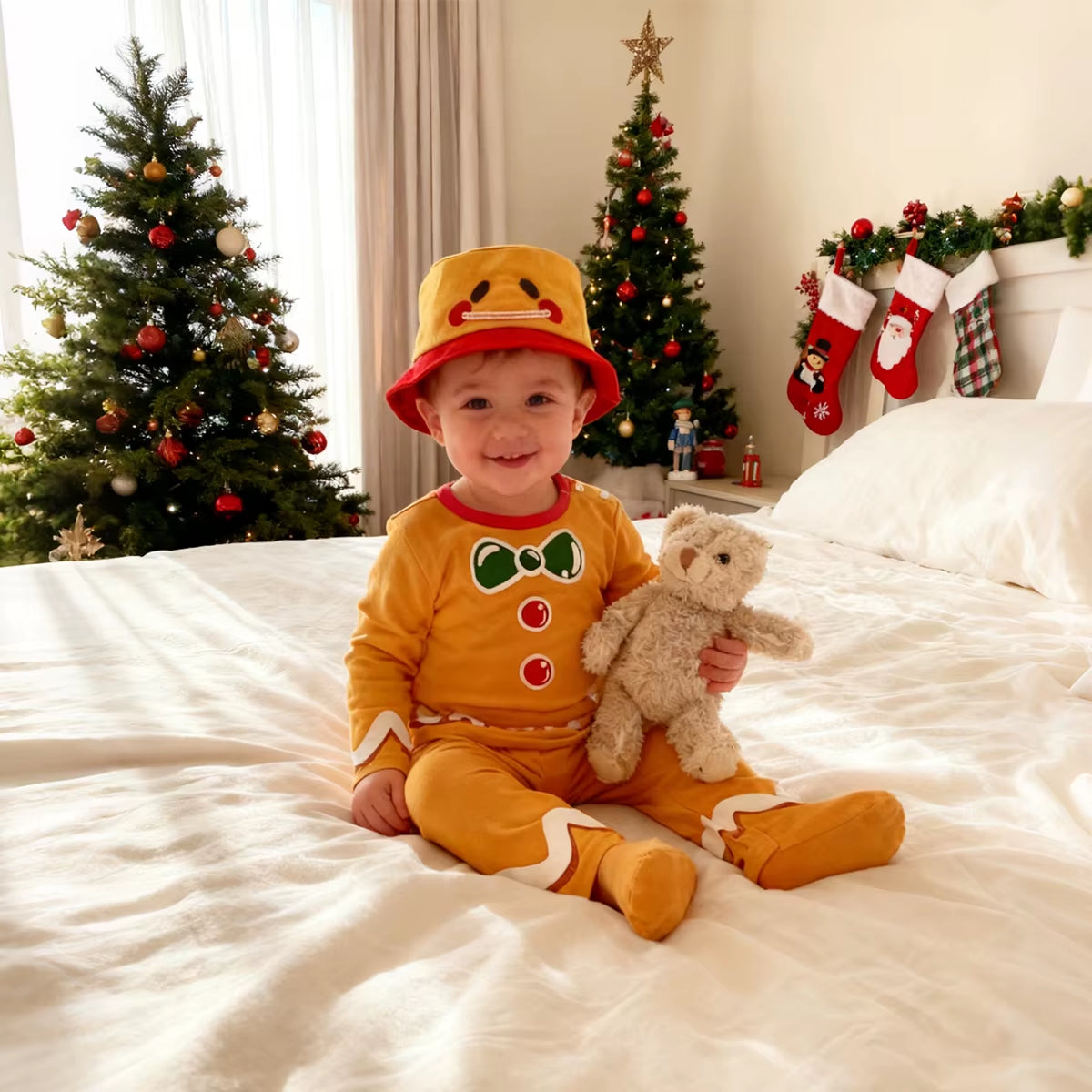 Baby Christmas Gingerbread Man Costume Girls Boys Clothing Set Toddler Ginger Bread Cosplay Outfit Long Sleeve Pants Set 3PCS
