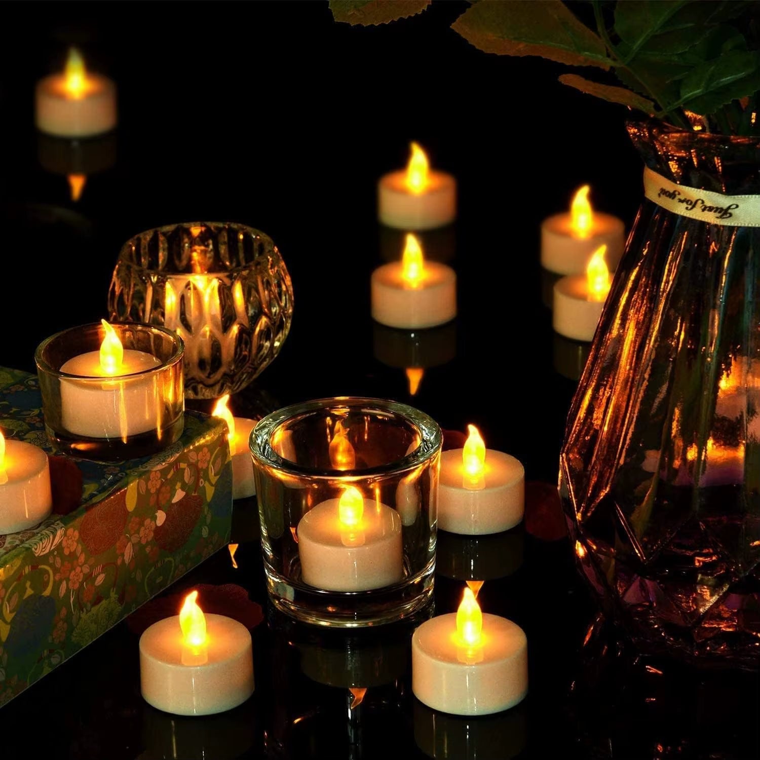 24Pcs Flameless LED Candle Set - Warm White Tea Lights for Halloween & Christmas Decor