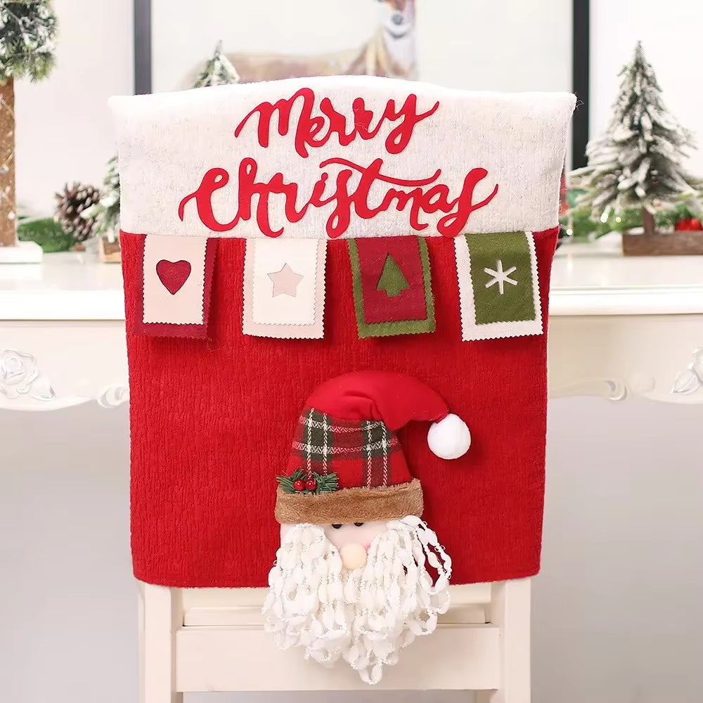 Festive 3D Santa Claus & Elk Reusable Christmas Chair Covers - Perfect Holiday Decor for Your Home!