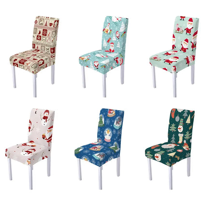 Festive Stretchable Christmas Chair Covers - Washable Elastic Seat Protectors for Dining Room & Kitchen Decor