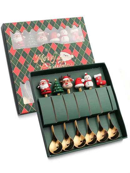 Exquisite Stainless Steel Christmas Spoon and Fork Set - Perfect Tableware for Coffee, Tea, and Desserts (2/4/6 Pieces)