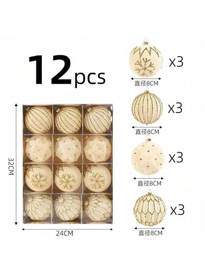 Luxurious Velvet Christmas Ball Ornaments Set - 12 Pcs 8cm Flocked Decorations for Holiday, Birthday, Wedding & Christmas Parties - Gift Box Included
