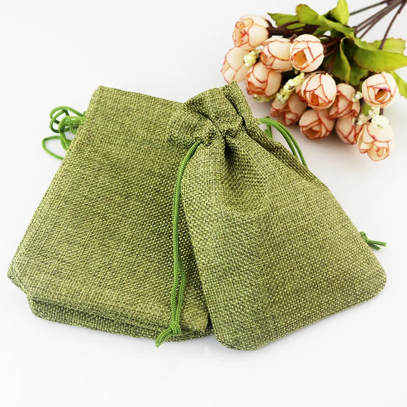10-Pack Handmade Natural Burlap & Cotton Linen Drawstring Gift Bags - Perfect for Weddings, Christmas, Jewelry & More!