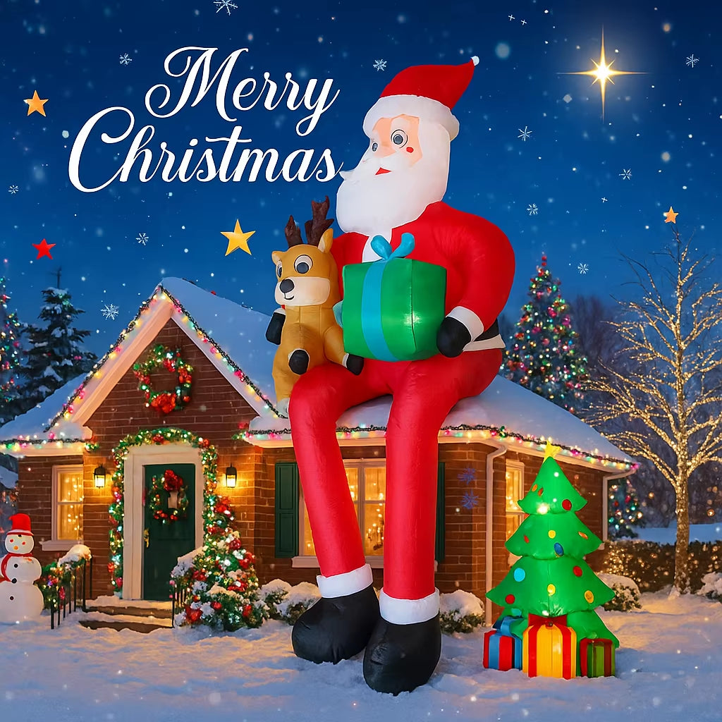 Giant 9.5FT Inflatable Santa Claus & Reindeer Christmas Yard Decor with LED Lights - Perfect Holiday Gift!