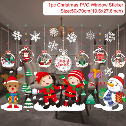 Merry Christmas Window Stickers - Festive Decorations for Home & Kids Room - New Year 2026 Wall Stickers