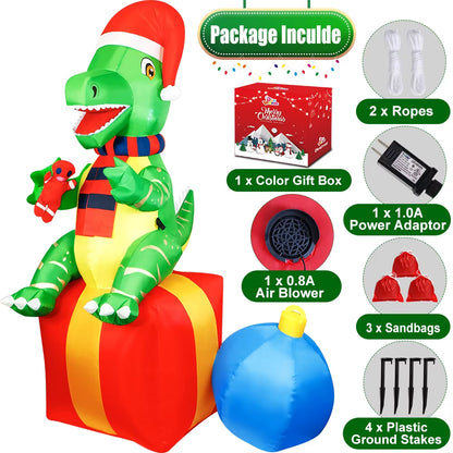 6FT Inflatable Dinosaur Christmas Decoration - Fun Outdoor & Indoor Xmas Blow-Up Yard Decor for Garden & Lawn
