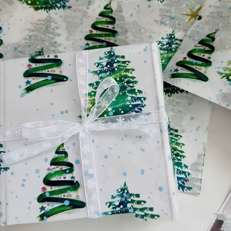 10Pcs Festive Christmas Tree Tissue Paper - Santa Claus Gift Wrapping & Craft Packaging for New Year Celebrations