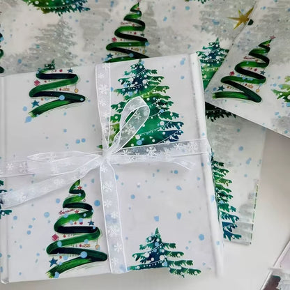 10Pcs Festive Christmas Tree Tissue Paper - Santa Claus Gift Wrapping & Craft Packaging for New Year Celebrations