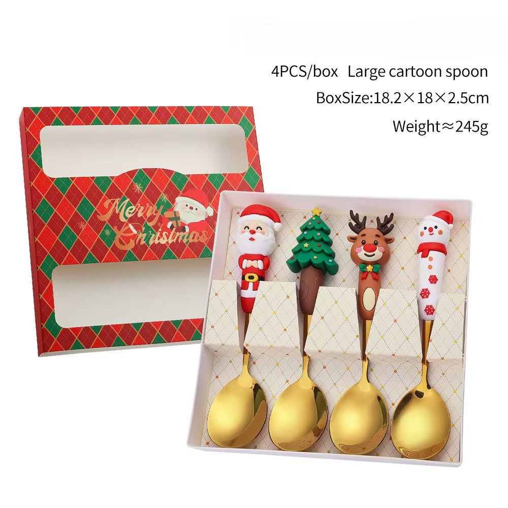Exquisite Stainless Steel Christmas Spoon and Fork Set - Perfect Tableware for Coffee, Tea, and Desserts (2/4/6 Pieces)