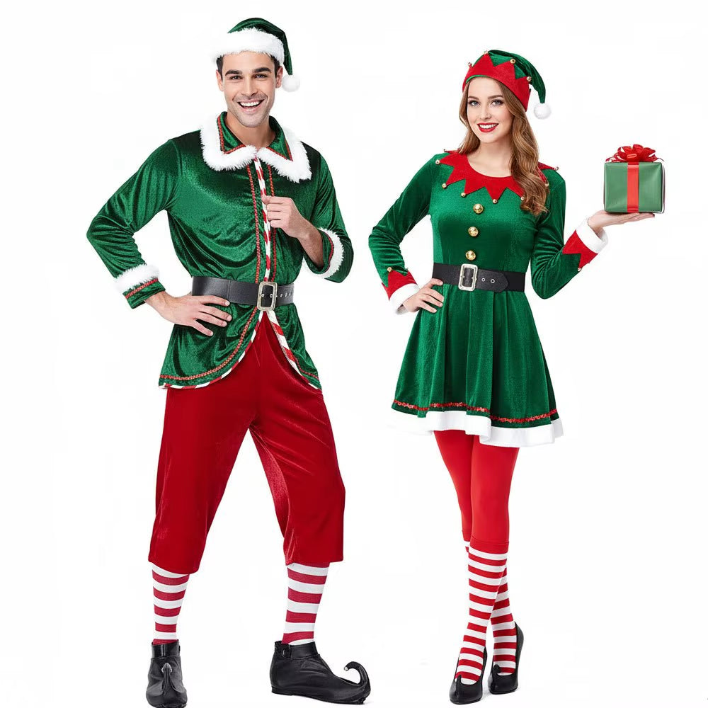Festive Men's Santa & Elf Costume Set - Cozy Long-Sleeve Outfit with Socks for Christmas Parties and Cosplay