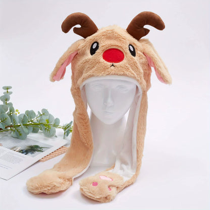 Festive Moving Ears Santa Hat with Reindeer Pinch Airbag - Fun Headband Decoration for Christmas!