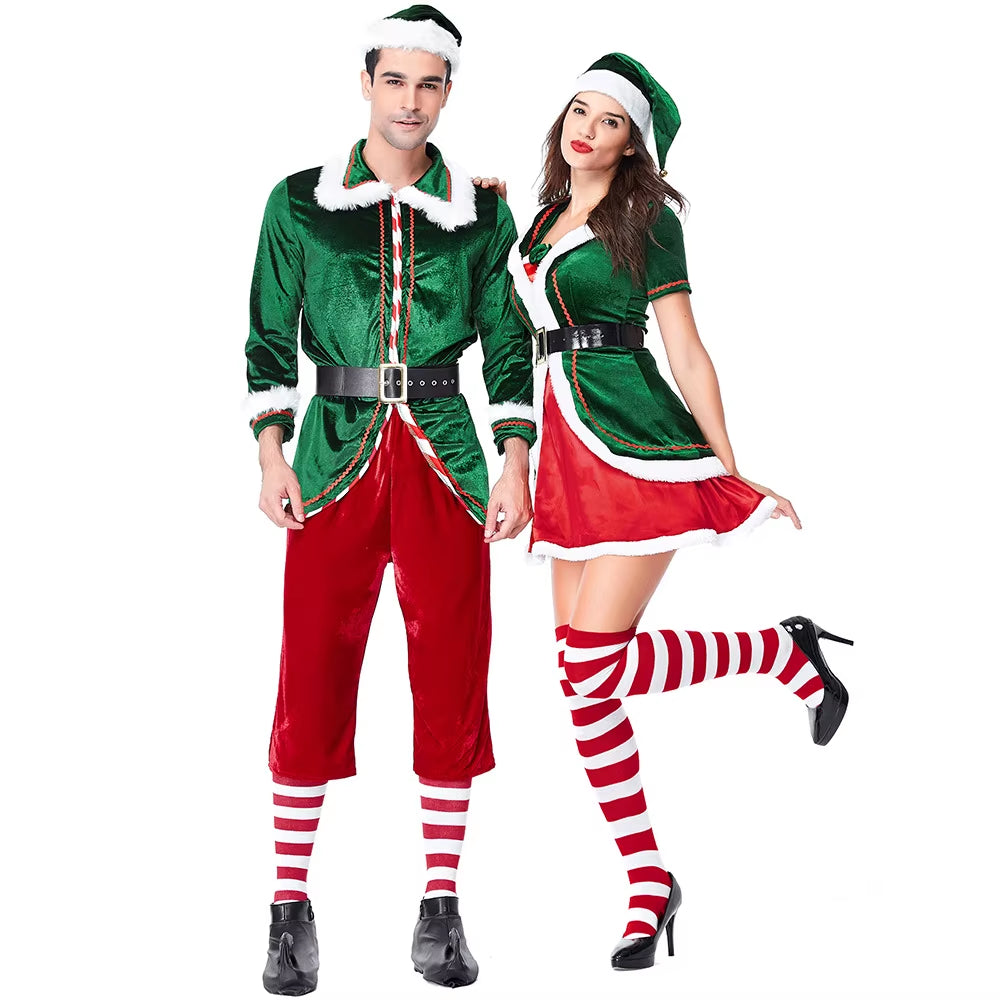 Festive Men's Santa & Elf Costume Set - Cozy Long-Sleeve Outfit with Socks for Christmas Parties and Cosplay