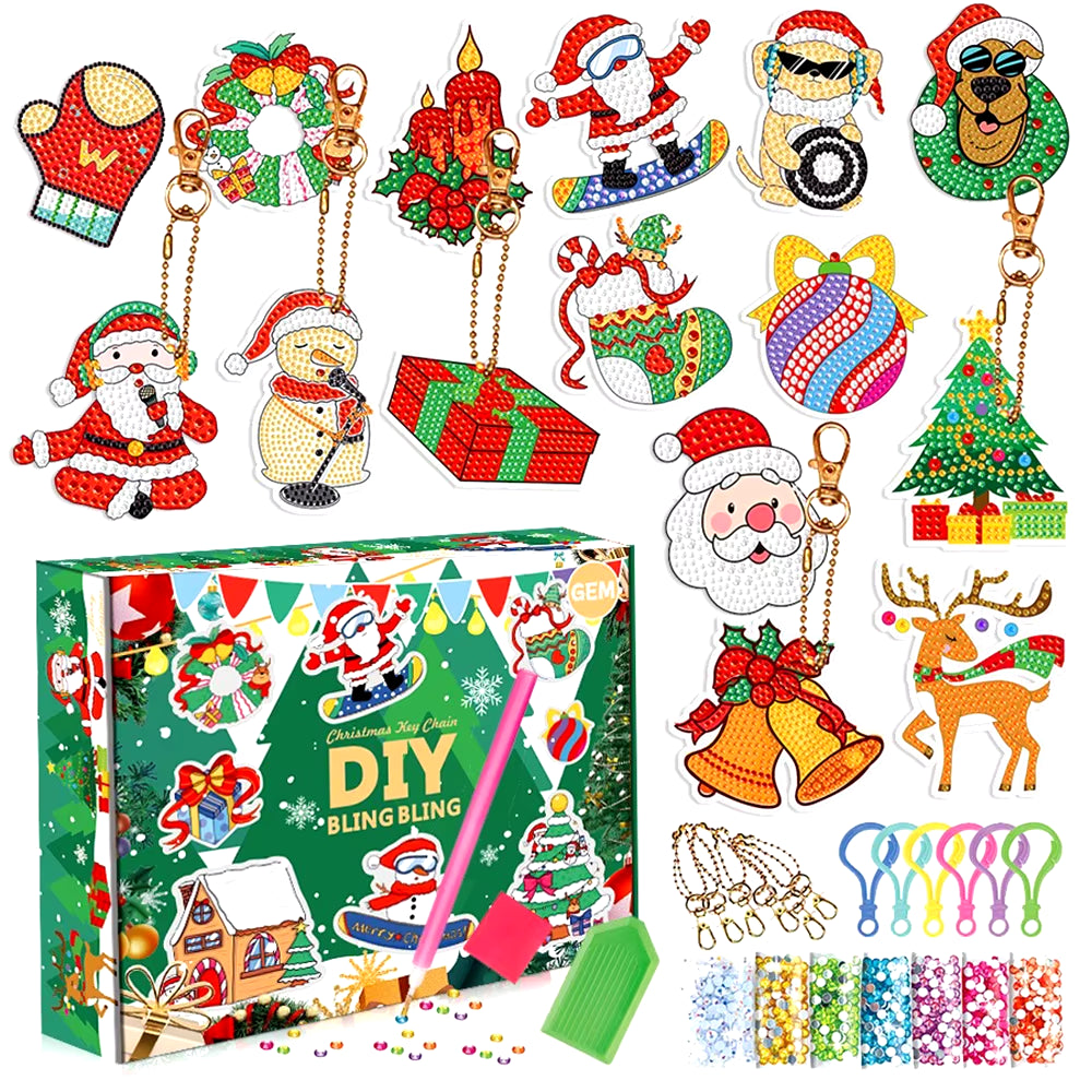 Sparkling Christmas Diamond Painting Keychain Kit - 5D DIY Ornaments for Kids & Family Holiday Decor