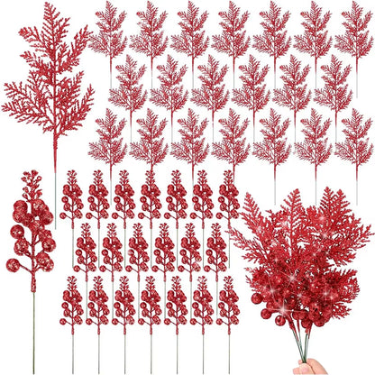 Sparkling Pink Christmas Berry Stalk - 26Cm Pine Needle Flower for Tree Ornaments & DIY Wreath Decor