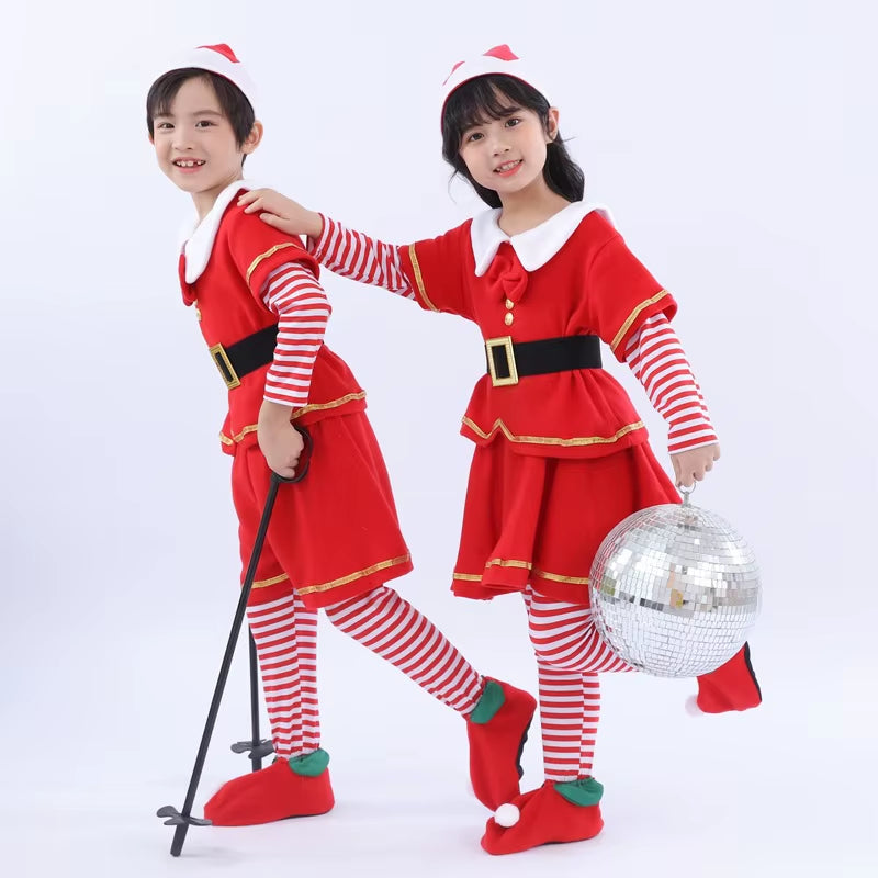 Adorable Christmas Elf Costume Set for Kids - Fun Cosplay Outfits with Skirts, Pants, and Hats - Perfect Holiday Gifts!