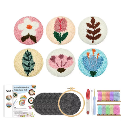 GATYZTORY 6-Piece Flower Punch Needle Coaster Kit - DIY Embroidery Craft Supplies for Stunning Tufted Coasters