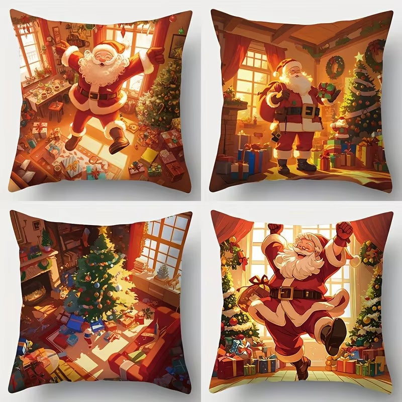 Cheerful Christmas Santa Claus Throw Pillow - Festive Sofa Cushion Cover for Holiday Decor & New Year Gifts