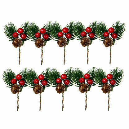 10PCS Festive Christmas Pine Cone & Red Berry Picks - Perfect for DIY Wreaths & Holiday Decorations!