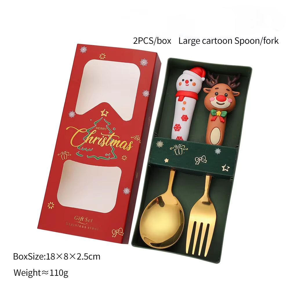 Exquisite Stainless Steel Christmas Spoon and Fork Set - Perfect Tableware for Coffee, Tea, and Desserts (2/4/6 Pieces)