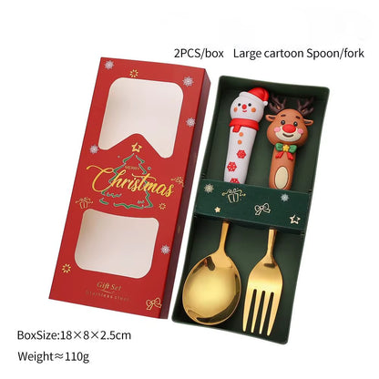 Exquisite Stainless Steel Christmas Spoon and Fork Set - Perfect Tableware for Coffee, Tea, and Desserts (2/4/6 Pieces)