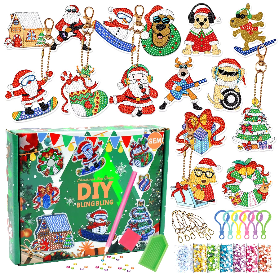 Sparkling Christmas Diamond Painting Keychain Kit - 5D DIY Ornaments for Kids & Family Holiday Decor