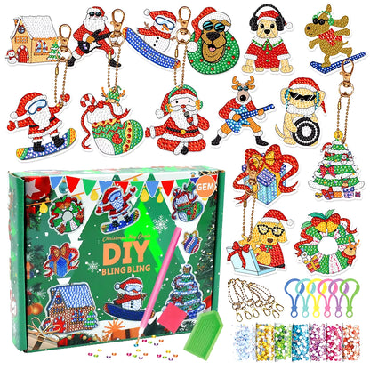 Sparkling Christmas Diamond Painting Keychain Kit - 5D DIY Ornaments for Kids & Family Holiday Decor