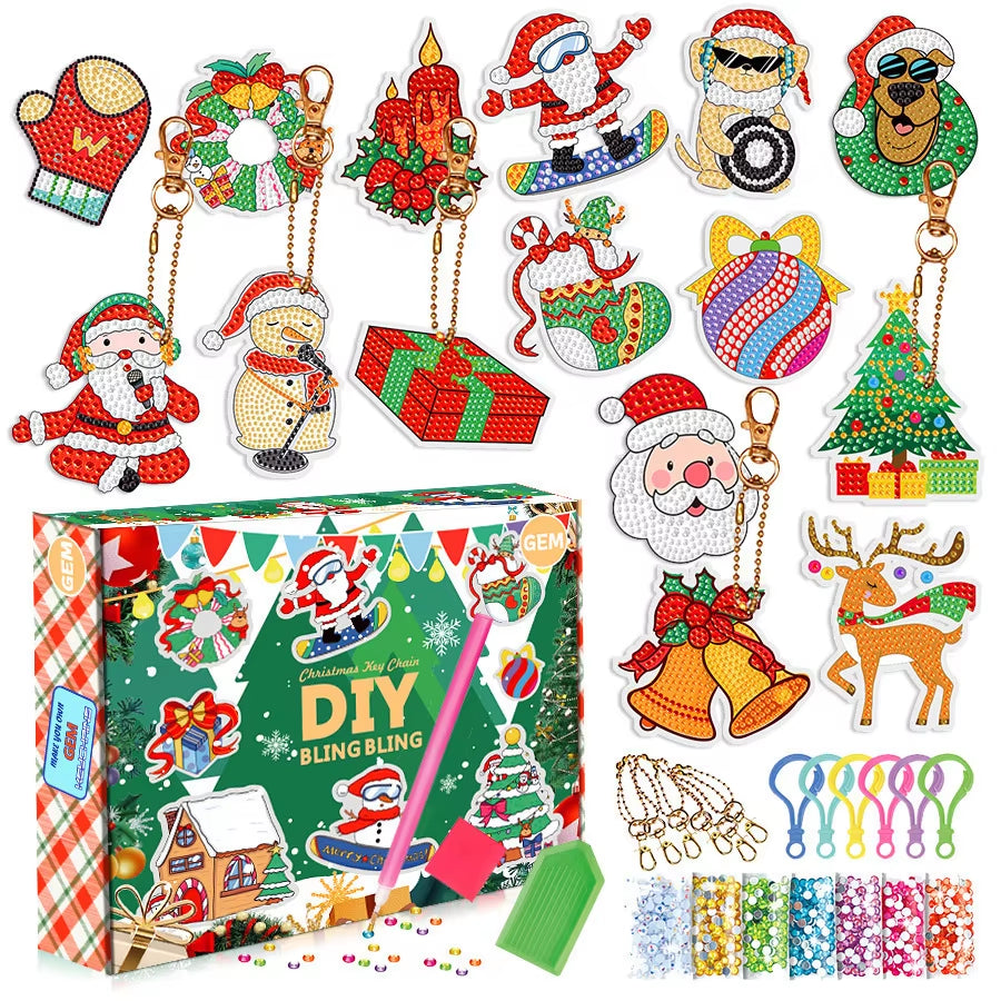 Sparkling Christmas Diamond Painting Keychain Kit - 5D DIY Ornaments for Kids & Family Holiday Decor