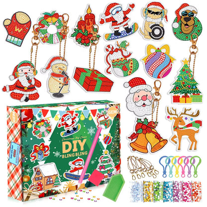 Sparkling Christmas Diamond Painting Keychain Kit - 5D DIY Ornaments for Kids & Family Holiday Decor