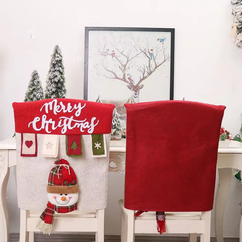 Festive 3D Santa Claus & Elk Reusable Christmas Chair Covers - Perfect Holiday Decor for Your Home!