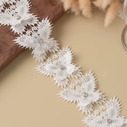 Elegant 3D Butterfly Lace Trim with Rhinestones - Perfect for Wedding Dresses, DIY Crafts, and Floral Decor!
