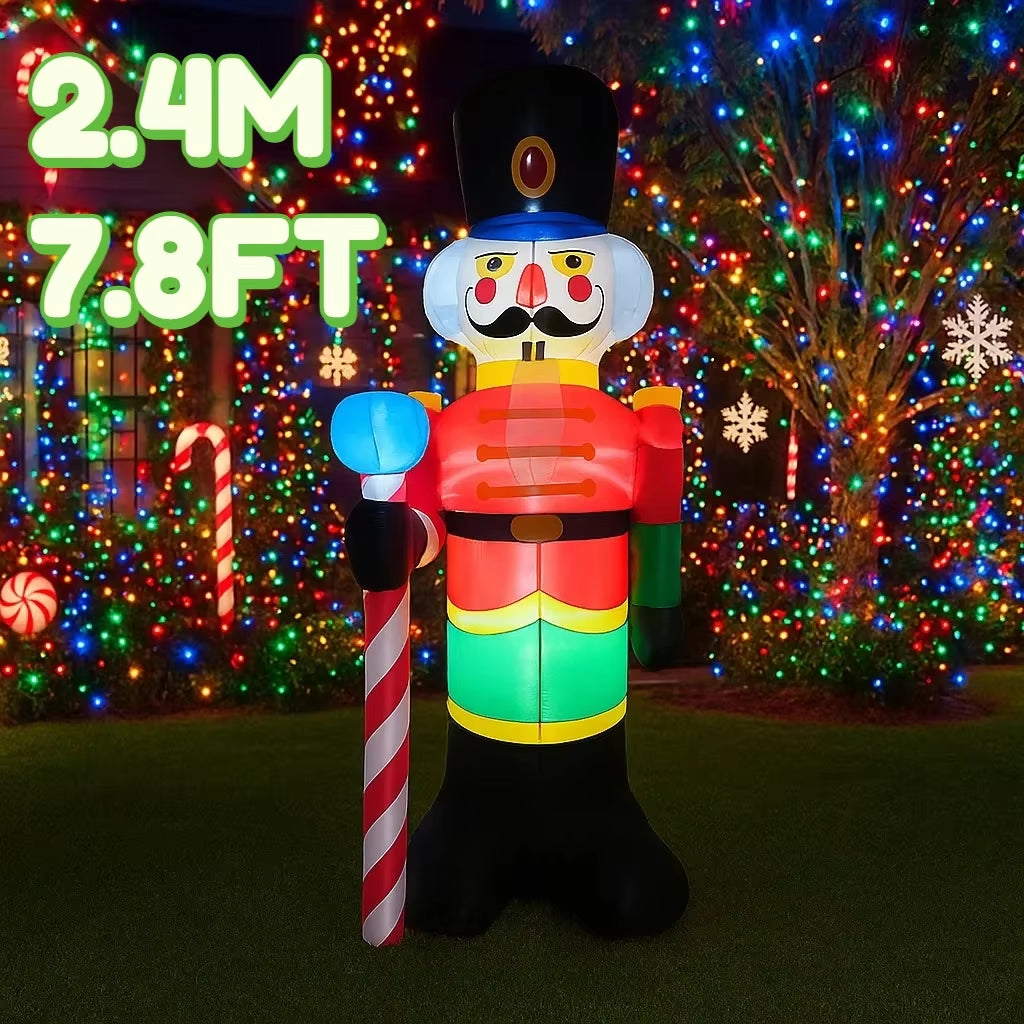 Giant 7.8FT Nutcracker Soldier Inflatable with LED Lights - Festive Holiday Outdoor Decor for Home & Yard Party