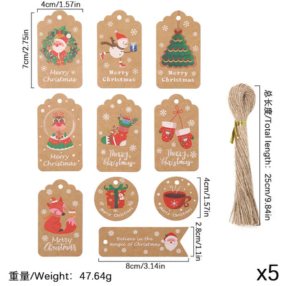 50Pcs Santa Claus Paper Card Christmas Tree Ornaments - Festive Hanging Decorations for Home Decor & DIY Party Supplies