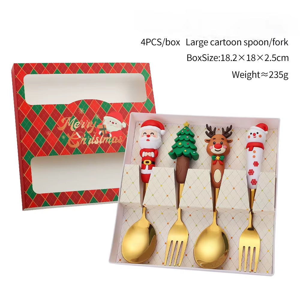 Exquisite Stainless Steel Christmas Spoon and Fork Set - Perfect Tableware for Coffee, Tea, and Desserts (2/4/6 Pieces)