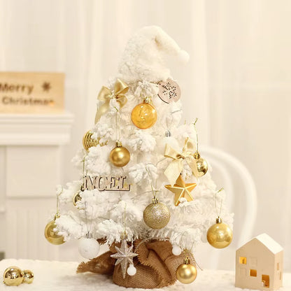 Stunning 50CM Snow-Covered LED Christmas Tree Set with Gold Ornaments - Perfect for Desktop or Window Display!