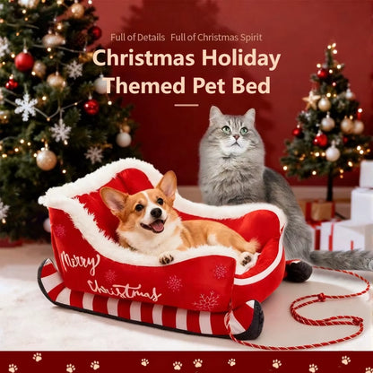 Sled-Shaped Christmas Pet Bed - Washable Dog & Cat Hammock with Anti-Slip Bottom for Small & Medium Pets