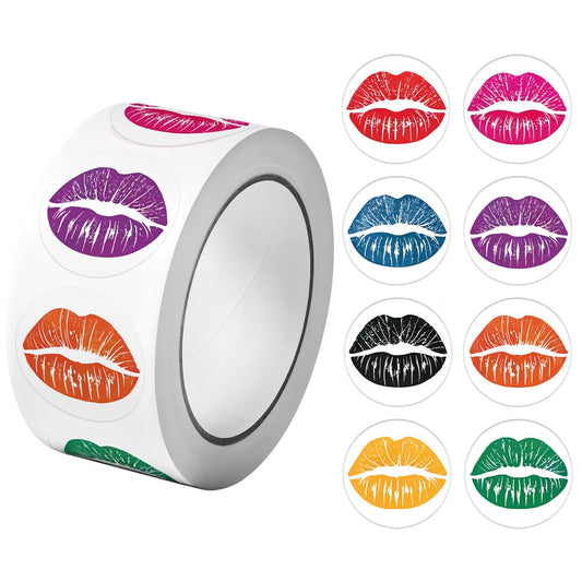Vibrant Love Kiss Stickers - 500 Pcs in 8 Colors for DIY Gift Wrapping & Home Decor - 2.5cm Decals