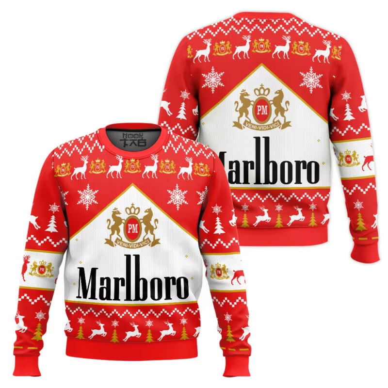 Marlbo Funny Cigarette Ugly Christmas Sweater - Cozy Oversized Pullover for Men & Women, Perfect Holiday Gift 2026!