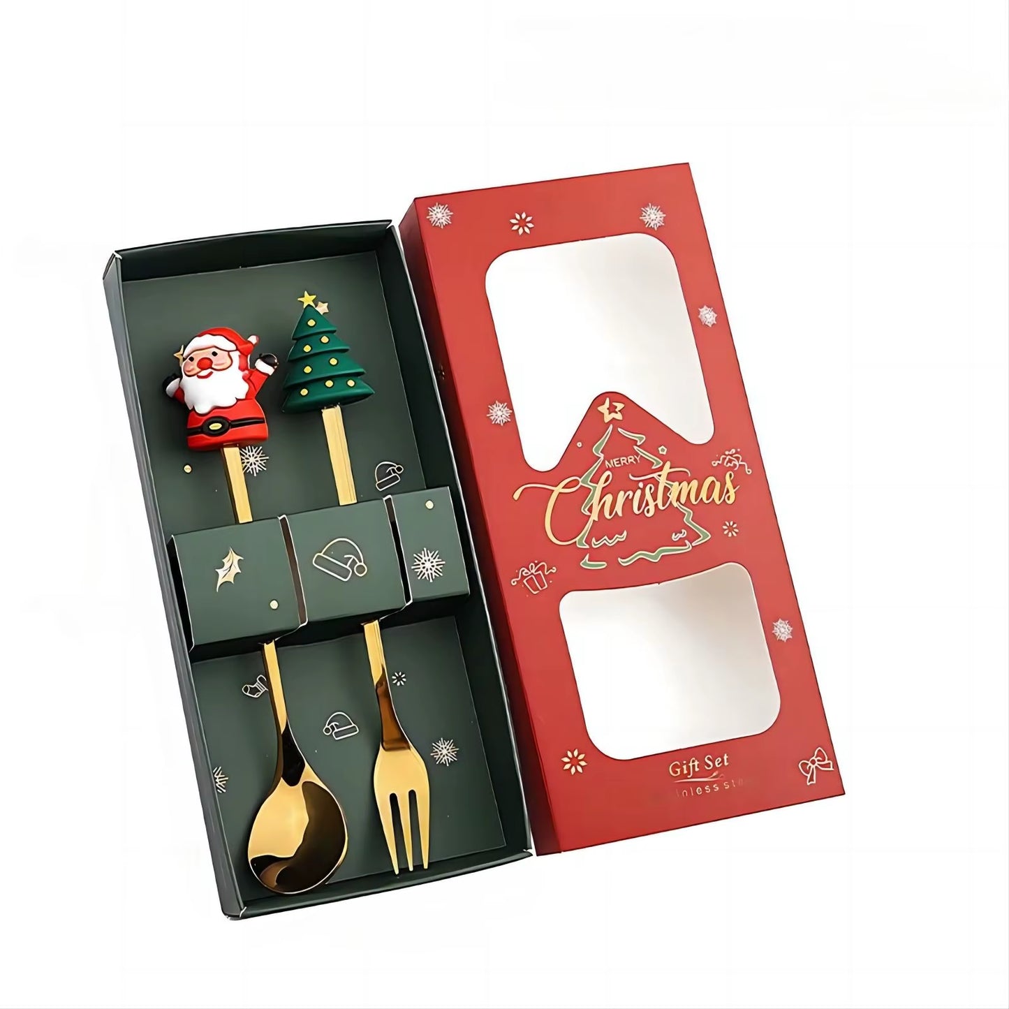 Exquisite Stainless Steel Christmas Spoon and Fork Set - Perfect Tableware for Coffee, Tea, and Desserts (2/4/6 Pieces)