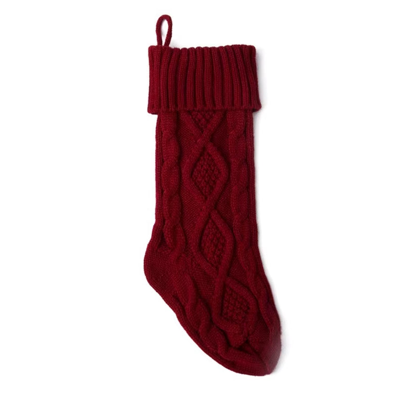 Larger 46CM Classic Green/Red Knitted Christmas Stockings - Perfect for Holiday Decor and Family Celebrations!