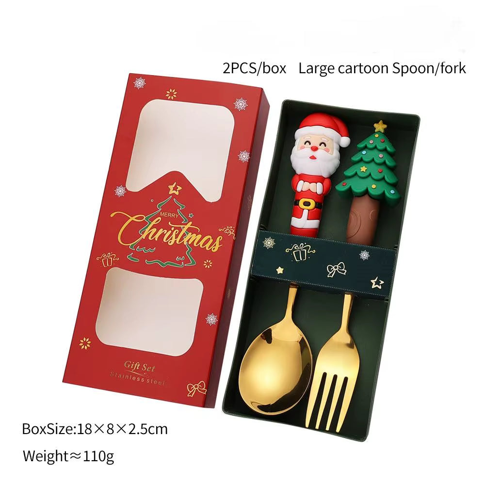 Exquisite Stainless Steel Christmas Spoon and Fork Set - Perfect Tableware for Coffee, Tea, and Desserts (2/4/6 Pieces)