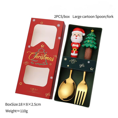 Exquisite Stainless Steel Christmas Spoon and Fork Set - Perfect Tableware for Coffee, Tea, and Desserts (2/4/6 Pieces)
