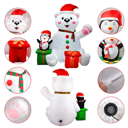 6FT Inflatable Polar Bear & Penguin with LED Lights - Perfect Holiday Yard Decoration for Christmas Parties!