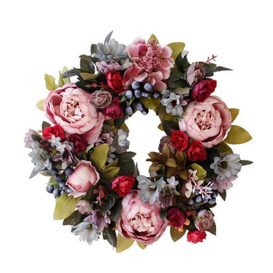 Elegant 35CM Retro Peony Flower Wreath - Luxurious Silk Wall Hanging for Christmas, Weddings, and Home Decor