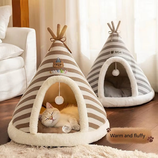 Cozy Knitted Cat Nest - Warm Yurt for Autumn & Winter, Perfect Christmas Pet House