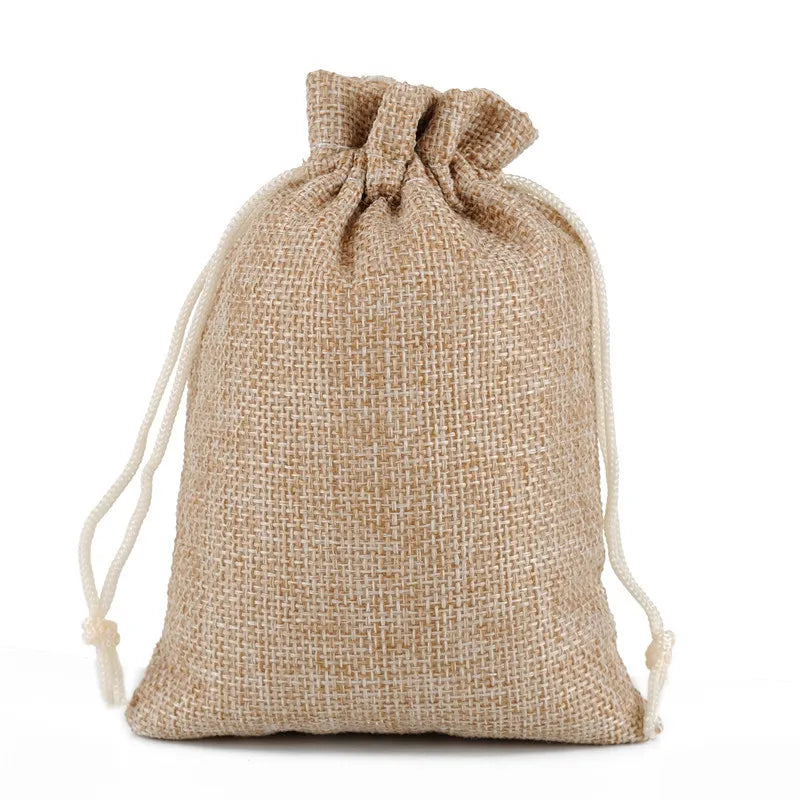 10-Pack Handmade Natural Burlap & Cotton Linen Drawstring Gift Bags - Perfect for Weddings, Christmas, Jewelry & More!
