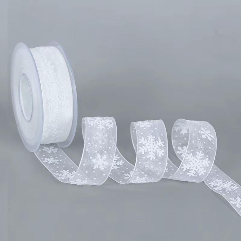5M Christmas Satin Ribbons with Snowflake Pattern - Perfect for Gift Bows, DIY Crafts, and Holiday Decor
