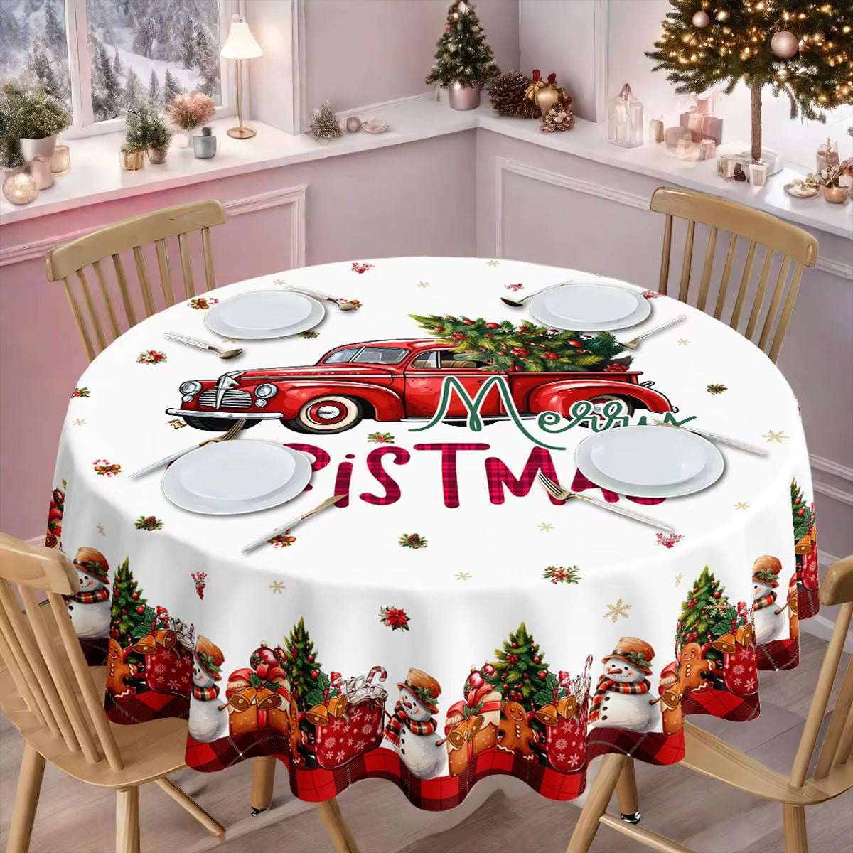 Festive Waterproof Christmas Tablecloth - Perfect for Holiday Decor & Party Supplies, Bulk Wholesale Available!