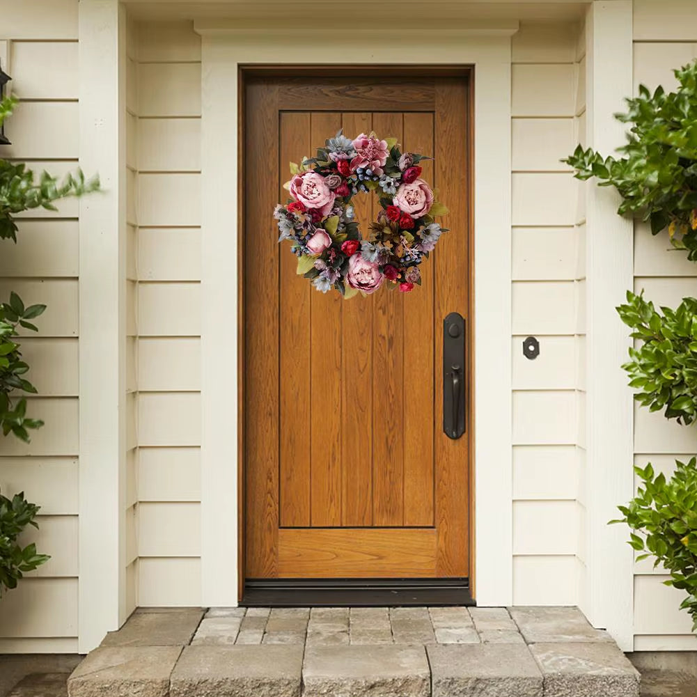 Elegant 35CM Retro Peony Flower Wreath - Luxurious Silk Wall Hanging for Christmas, Weddings, and Home Decor