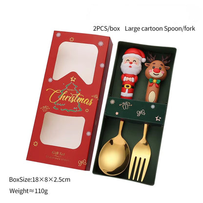Exquisite Stainless Steel Christmas Spoon and Fork Set - Perfect Tableware for Coffee, Tea, and Desserts (2/4/6 Pieces)
